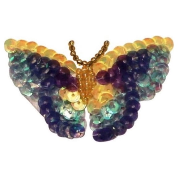 ID 2303A Sequin Wings Butterfly Patch Fairy Garden Beaded Iron On Applique