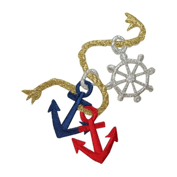 ID 2601 Anchor Wheel Chain Patch Ship Nautical Embroidered Iron On Applique