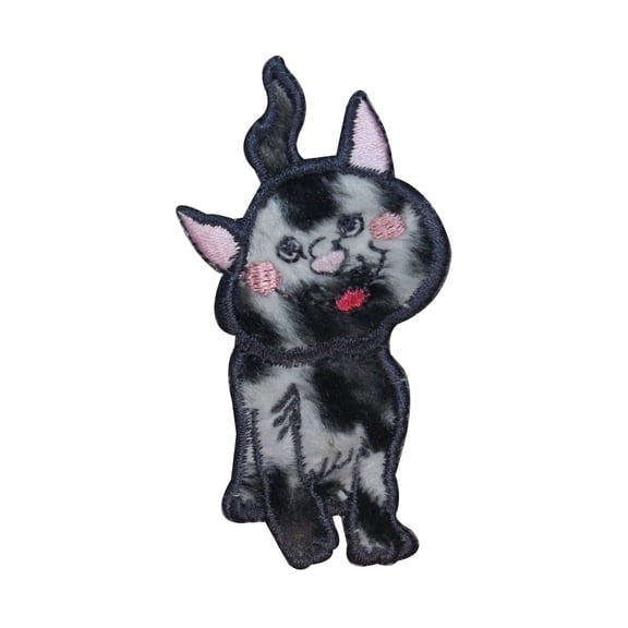 ID 2980 Happy Fluffy Cat Patch Fuzzy Kitten Kitty Embroidered Iron On Applique