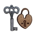 thumbnail image 1 of ID 3210AB Set of 2 Skeleton Key Lock Patch Chest Embroidered Iron On Applique, 1 of 1
