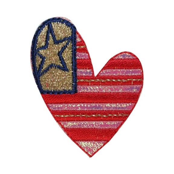 ID 3244 Patriotic Heart Patch 4th of July America Embroidered Iron On Applique