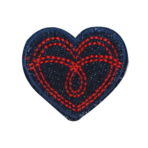 ID 3286C Jean Stitched Heart Patch Valentines Love Embroidered Iron On Applique