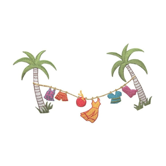 ID 5008 Palm Tree Clothes Line Patch Beach Vacation Embroidered Iron On Applique
