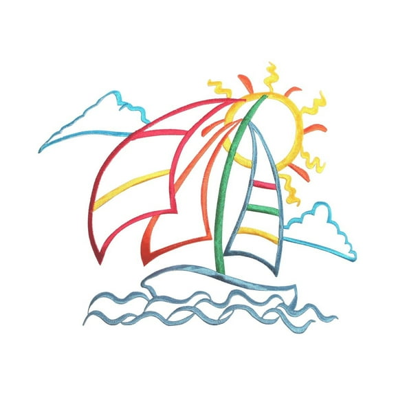 ID 5010 Sail Boat Outline Large Patch Ocean Sea Embroidered Iron On Applique