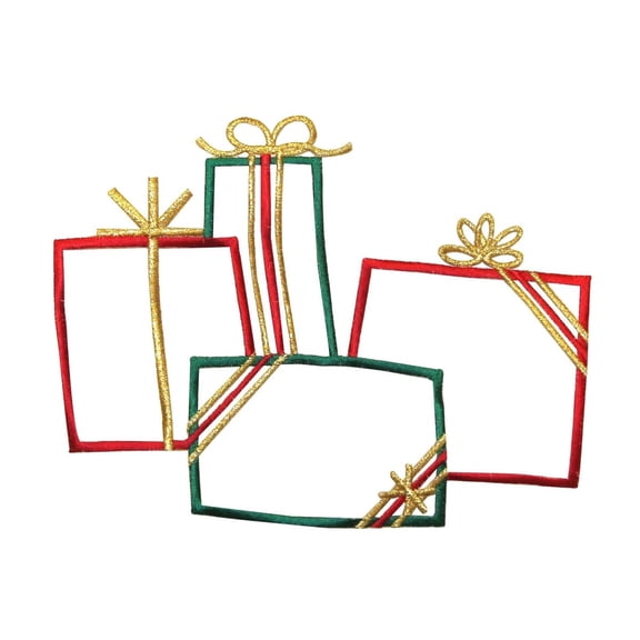 ID 5126 Christmas Presents Outline Patch Gift Craft Embroidered Iron On Applique