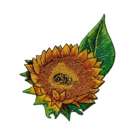ID 6039 Sunflower With Leaf Patch Garden Summer Embroidered Iron On Applique