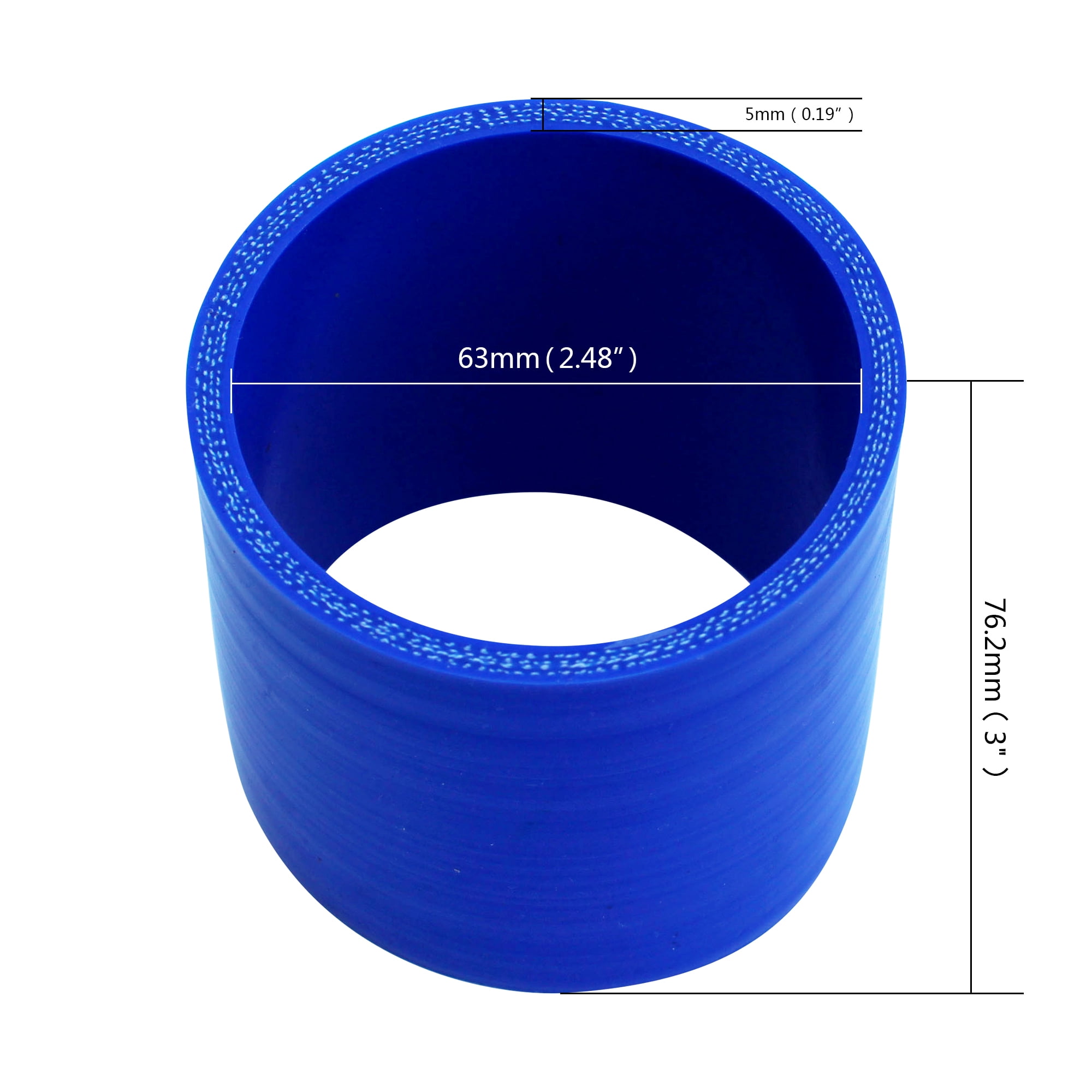ID 63mm (2.5") Diameter 3" Length Straight Hose 5mm Thick 4-Ply Coupler for Auto