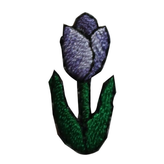 ID 6442 Lot of 3 Purple Tulip Flower Patch Garden Embroidered Iron On Applique