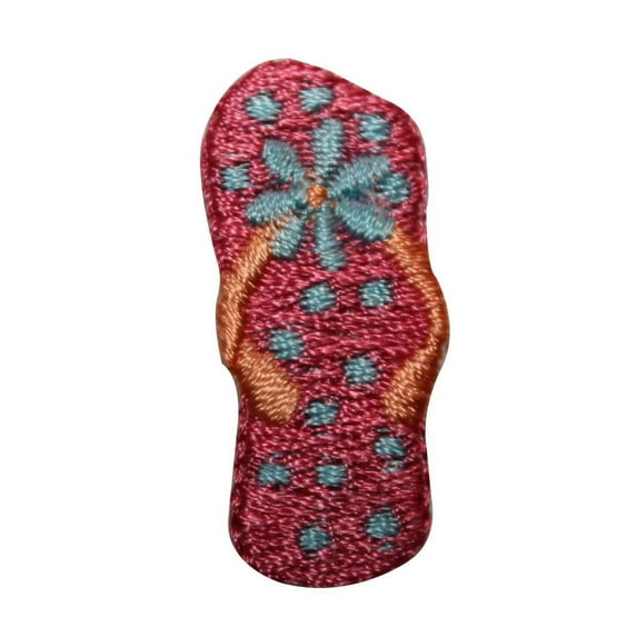 ID 6479 Pink Flower Flip Flop Patch Vacation Beach Embroidered Iron On Applique