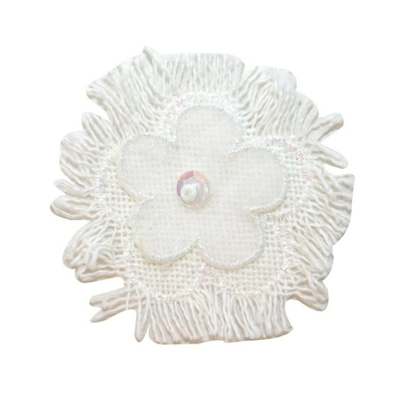 ID 6799 White String Flower Patch Craft Symbol Stitch Weave Iron On Applique