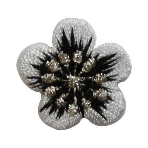 ID 6819 Black Silver Flower Patch Symbol Blossom Embroidered Iron On Applique