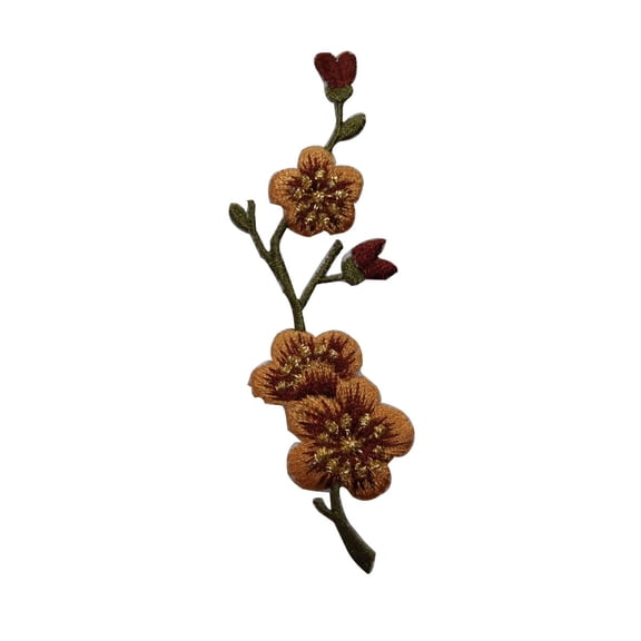 ID 6999 Gold Cherry Blossom Branch Patch Garden Tree Embroidered IronOn Applique
