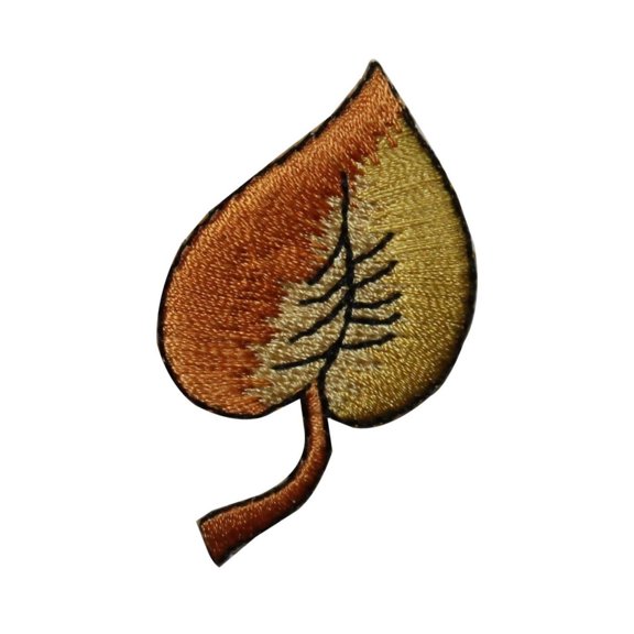 ID 7137 Golden Two Tone Birch Leaf Patch Tree Fall Embroidered Iron On Applique