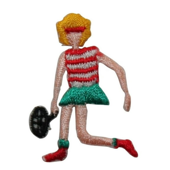 ID 7465 Woman Tennis Player Patch Striped Sport Embroidered Iron On Applique