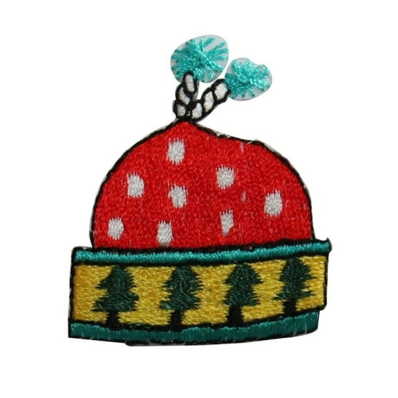 ID 7590 Knit Snow Cap Patch Winter Hat Ski Fleece Embroidered Iron On Applique