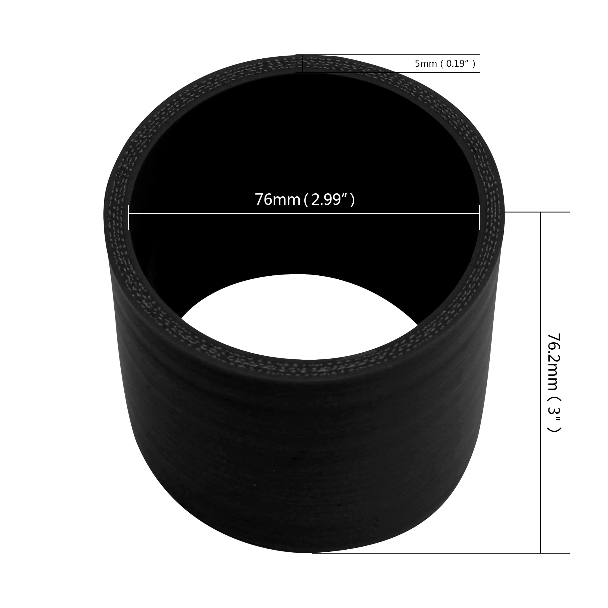 ID 76mm (3") Diameter 3" Long Straight Hose 5mm Thick 4-Ply Coupler for Auto