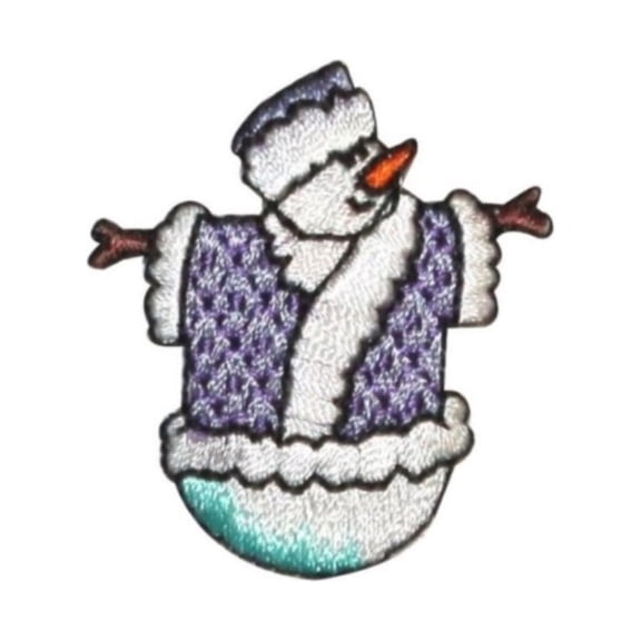 ID 8217C Snowman With Jacket Patch Winter Craft Embroidered Iron On Applique