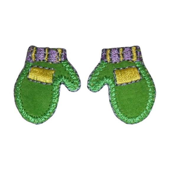 ID 8276AB Set Of 2 Winter Mitten Patches Glove Embroidered Felt Iron On Applique