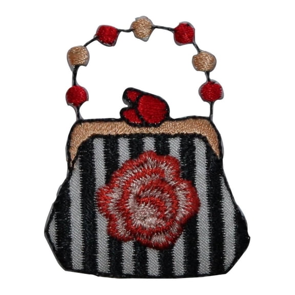 ID 8392 Rose Chain Purse Patch Hand Bag Fashion Embroidered Iron On Applique