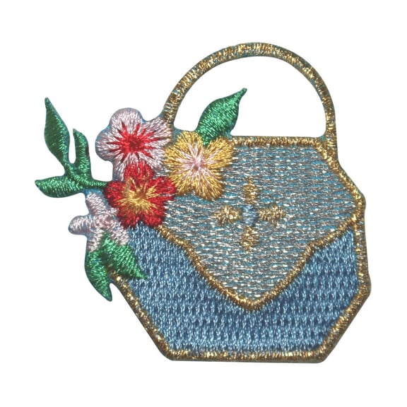 ID 8453 Shiny Flower Handbag Patch Purse Fashion Embroidered Iron On Applique