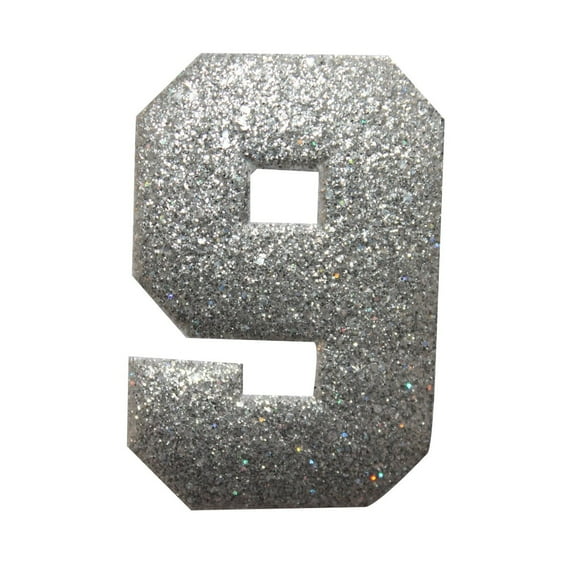 ID 8639 Shiny Number 9 Nine Patch Glitter Metallic Symbol Iron On Applique