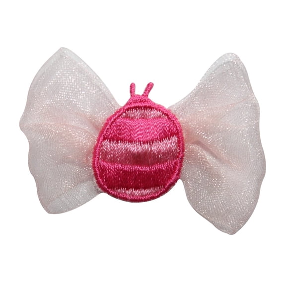 ID 8687 Pink Bumblebee Lace Wings Patch Garden Bug Embroidered Iron On Applique