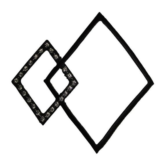 ID 8739 Black Linked Diamonds Patch Outline Design Embroidered Iron On Applique