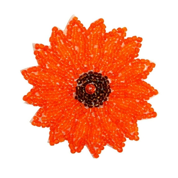 ID 8908 Orange Flower Head Patch Garden Plant Blossom Beaded Iron On Applique