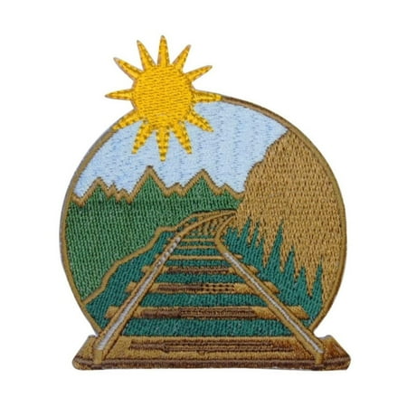 ID 9102 Railroad Tracks Mountain Scene Patch Train Theme Decor Iron On Applique