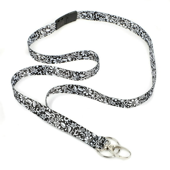 ID Avenue Black and White Azalea Ribbon Lanyard with Keyring and Lobster Hook, 18L