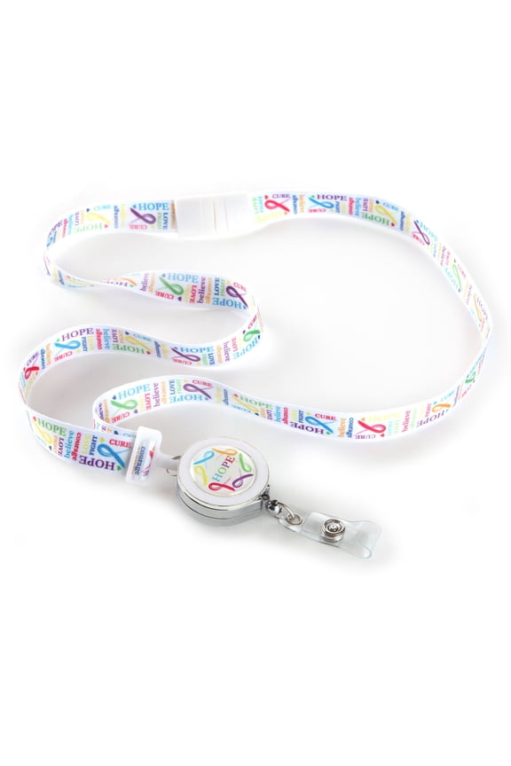 Lanyards for Women 19"Love Cancer Awareness Ribbon with Retractable Badge Reel for ID Card