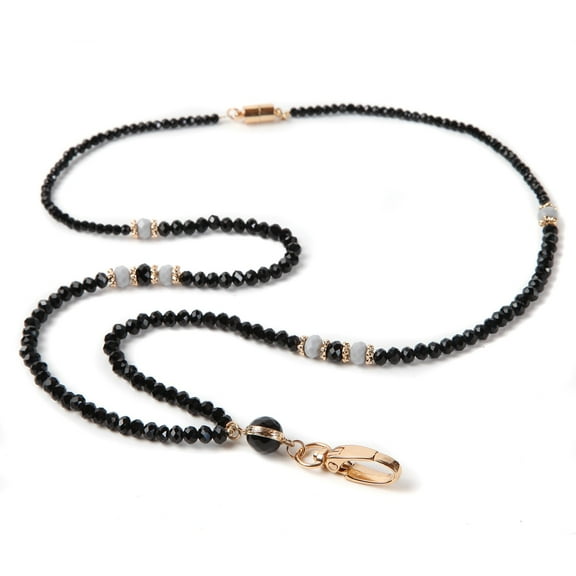 ID Avenue Lanyards for Women 19" Victoria Beaded ID Necklace Lanyard, Black with Gold Accents