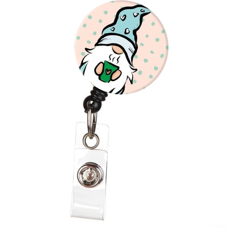 ID Avenue Retractable Badge Holder 32" Gnome with Coffee Plastic ID Badge Reel for Coffee Lover 3.5L