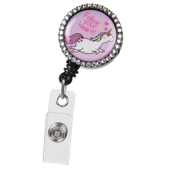 ID Avenue Retractable Badge Holder Follow Your Heart Inspirational Unicorn ID Badge Clip, 1 Per Pack