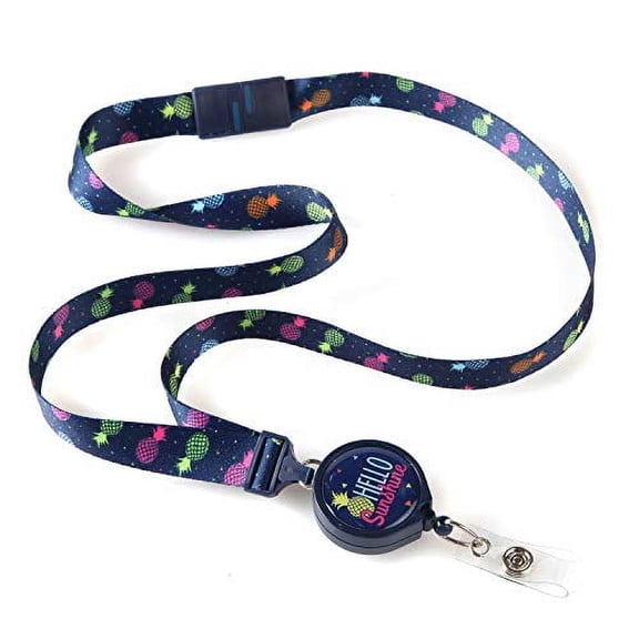 ID Avenue Ribbon Lanyard ID Card and Key Holder with Retractable Badge Reel for Nurses Teachers Students Office Workers (Hello Sunshine)