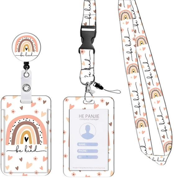 ID Badge Holder with Breakaway Lanyard, Rainbow Lanyards for ID Badges Name Tags ID Card Holder, Cute Badge Reel Badge Clip Retractable, Teacher Nurse Student Office Gifts
