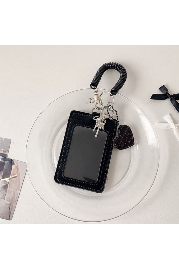ID Badge Holder with Coil Strap, Double Slot Card Case for Work ID, Transit Pass, and Credit Cards, Portable Card Protector for Daily Commute, Campus, and Office Use