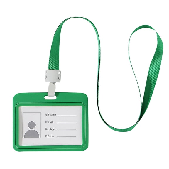 ID Badge Holder, Double-Sided Windows Horizontal Hard Plastic Case, Detachable Neck Lanyard, Card Protector for Office School ID Credit Cards Proximity Key Cards (Green)