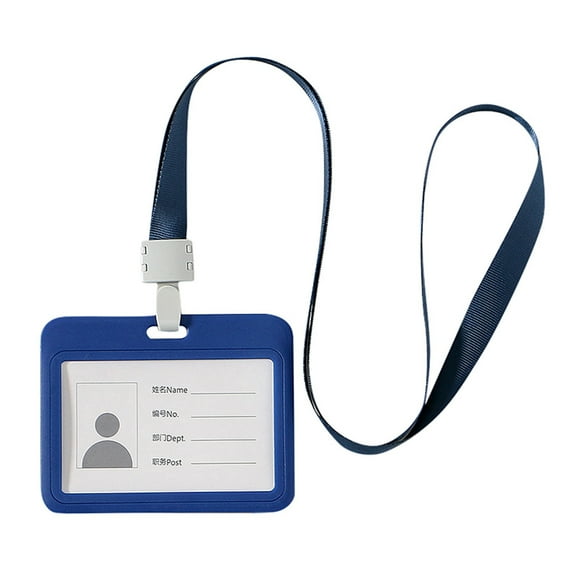 ID Badge Holder, Double-Sided Windows Horizontal Hard Plastic Case, Detachable Neck Lanyard, Card Protector for Office School ID Credit Cards Proximity Key Cards (Navy)