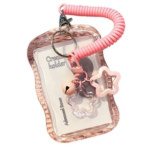ID Badge Holder with Keychain And Spring Rope Silicone Card Sleeve with Clear Window Photo Card Protective Case with Bell Decor for Office Hospital School