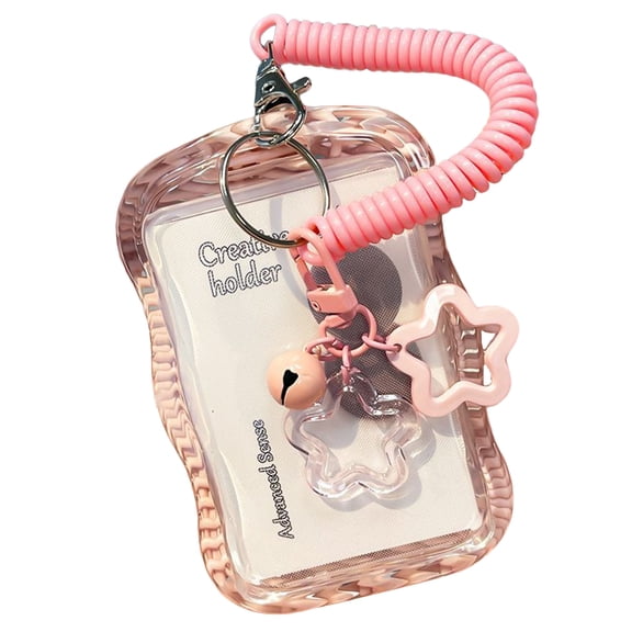 ID Badge Holder with Keychain And Spring Rope Silicone Card Sleeve with Clear Window Photo Card Protective Case with Bell Decor for Office Hospital School