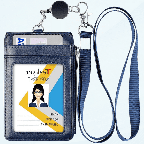 ID Badge Holder with Retractable Lanyard, 4 Card Slots ID Card Holder with Zipper Pocket, Easy Swipe ID Holder for Work ID, School ID, Metro Card and Access Card