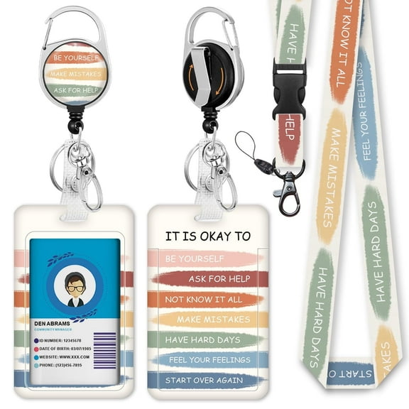 ID Badge Holder with Breakaway Lanyard and Retractable Reel Clip,Rainbow Color