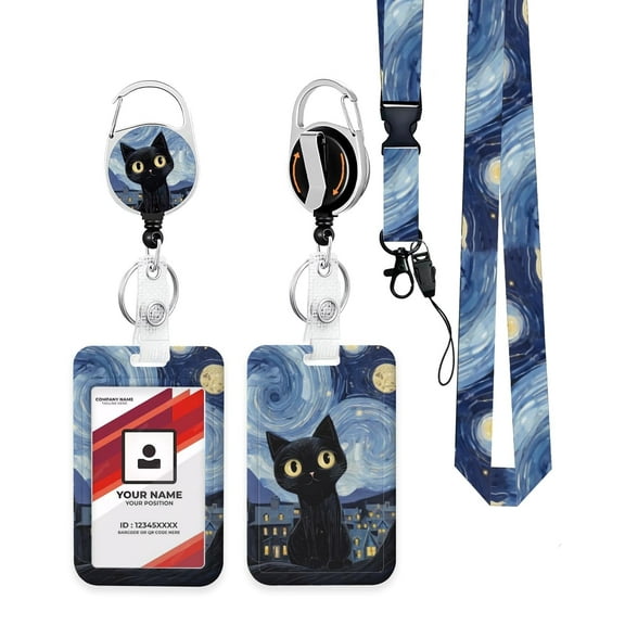 ID Badge Holder with Breakaway Lanyard and Retractable Reel Clip, Starry Blue