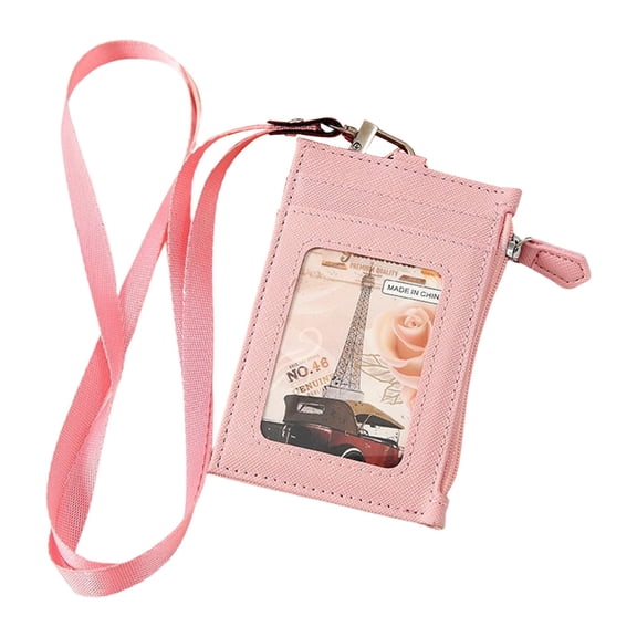 ID Badge Holder with Lanyard - Zip ID Case with Lanyard - ID Case Wallet, PU Leather Neck Lanyard Card Holder for Office Work Badges, Pass Cards