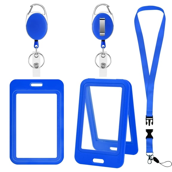 ID Badge Holder with Retractable Reel & Detachable Lanyard Clip, Double-Sided Clear Card Holder