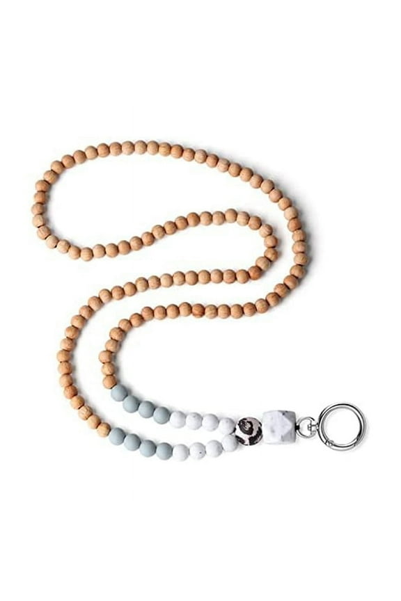 ID Badge Key Lanyard Women's Cute Teacher Lanyard Silicone Wood Bead Lanyard Necklace School Office Work Jewelry