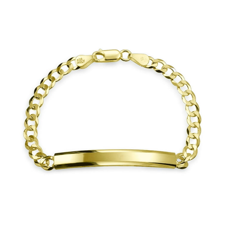 ID Bracelet for Men 5MM Curb Link Chain Gold Plated .925 Sterling