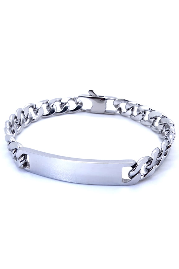 ID Bracelets Stainless Steel Jewelry Gifts 9mm Width Smooth Bar High Polished Curb Cuban Links 8"