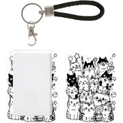 ID Card Badge Holder Black Cats with Detachable PU Leather Lanyard Keychain Rectangle Clear ID Window Name Tag Vertical Protector Bage Clips